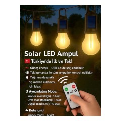 Solar USB Şarjlı LED Ampül | Kamp ve Bahçe Işığı Kumandalı