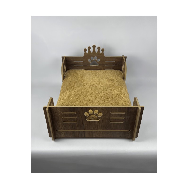 Petybed Ahşap Dekoratif Ve Demonte Süngerli Welsoft Kedi Köpek Yatağı 50x40 Cm - Kahverengi
