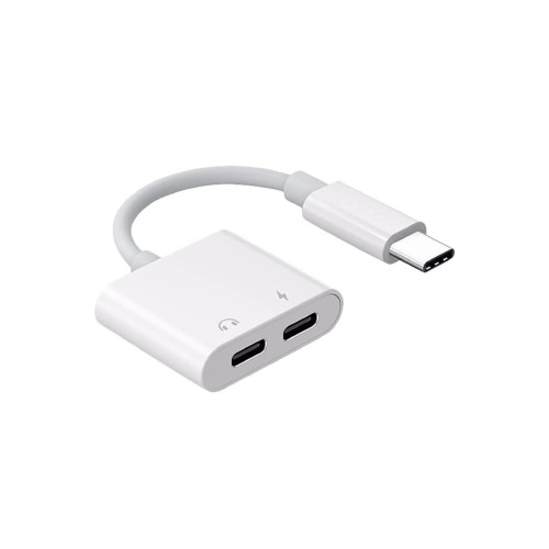 Type C To Type C Kulaklık Hızlı Şarj Giriş Çevirici Çoklayıcı Çoğaltıcı Splitter Adaptör - Beyaz