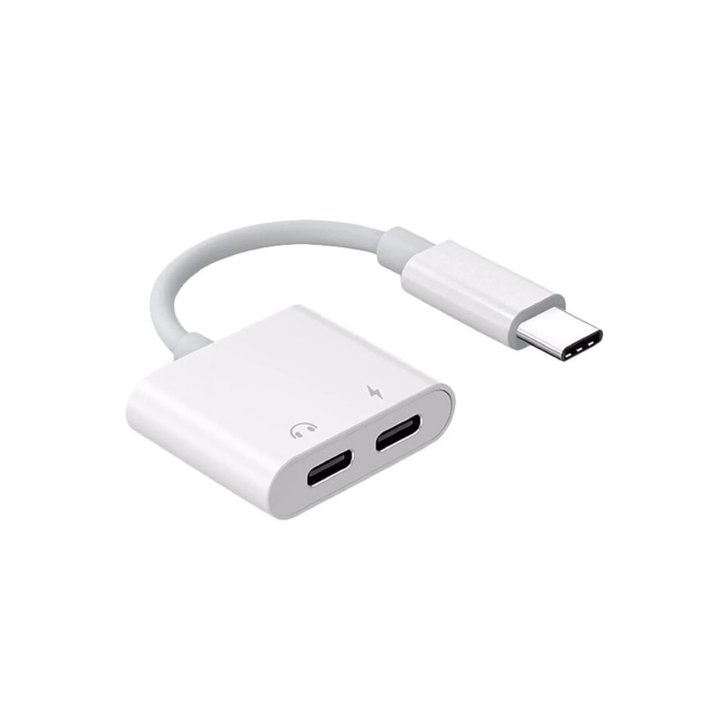 Type C To Type C Kulaklık Hızlı Şarj Giriş Çevirici Çoklayıcı Çoğaltıcı Splitter Adaptör - Beyaz