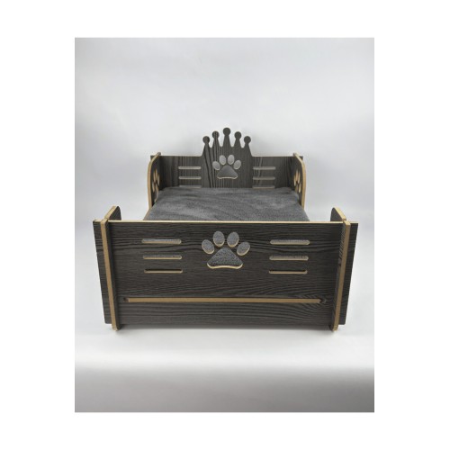 Petybed Ahşap Dekoratif Ve Demonte Süngerli Welsoft Kedi Köpek Yatağı 50x40 Cm - Gri
