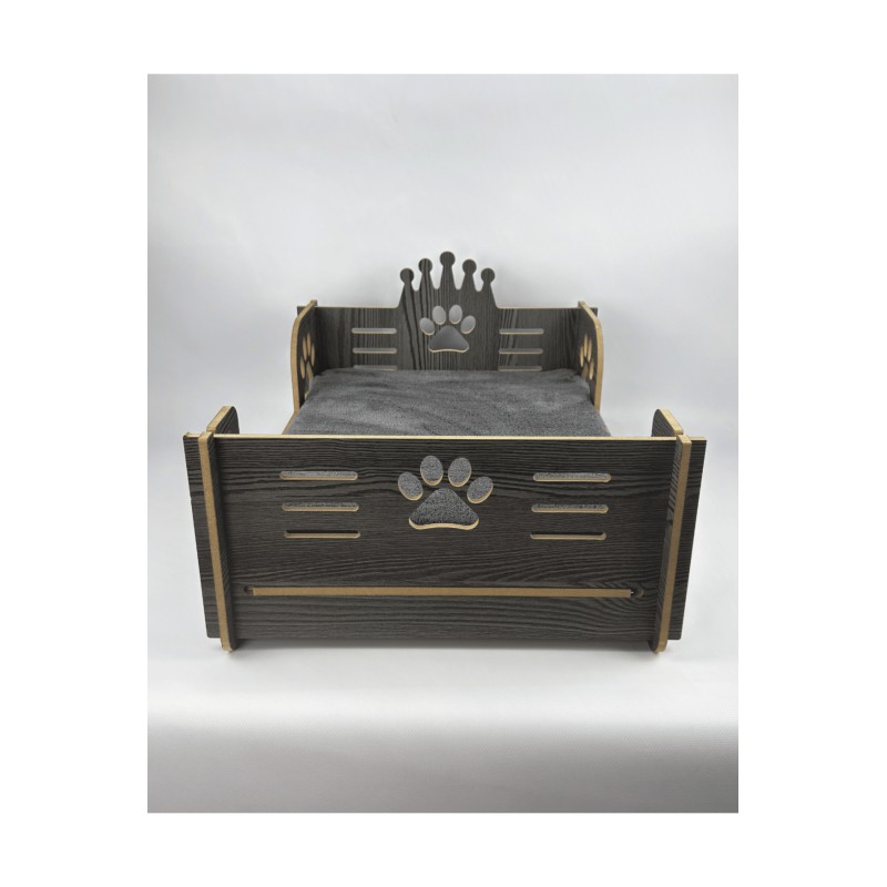 Petybed Ahşap Dekoratif Ve Demonte Süngerli Welsoft Kedi Köpek Yatağı 50x40 Cm - Gri
