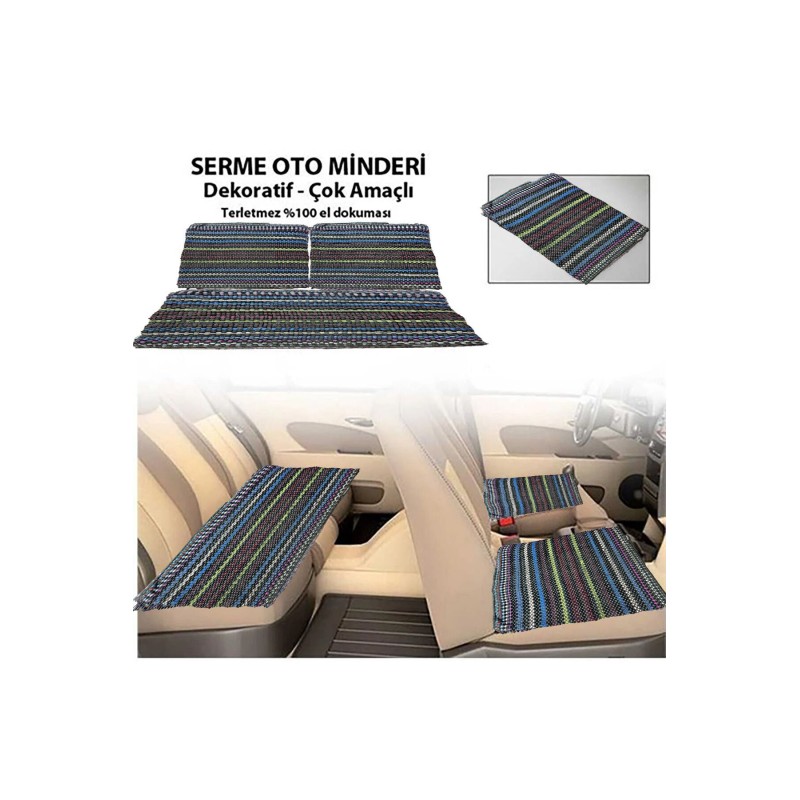 Serme Oto Koltuk Kılıfı Minderi Kilim Dokuma Kaliteli 3 Parça - Renkli-karışık