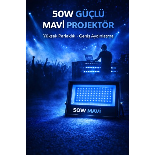 50w Led Projektör Mavi Işık Ip66 Su Geçirmez Dış Mekan Bahçe Garaj Güçlü Aydınlatma Spot