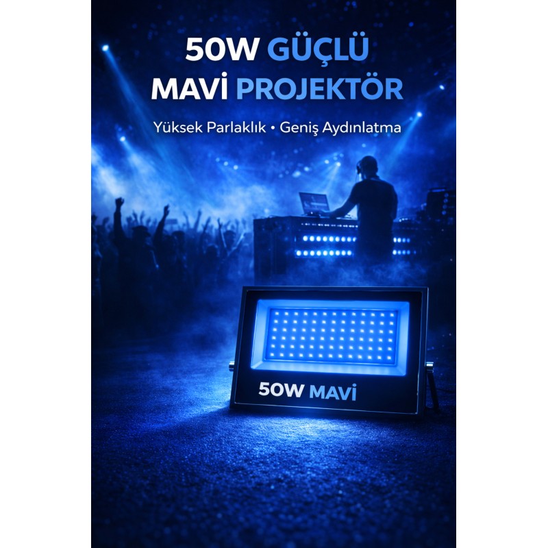50w Led Projektör Mavi Işık Ip66 Su Geçirmez Dış Mekan Bahçe Garaj Güçlü Aydınlatma Spot