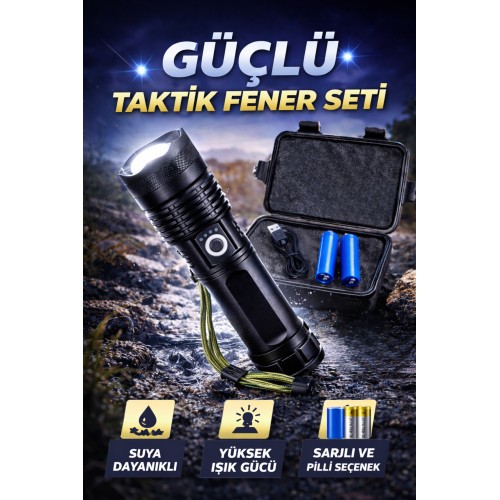 Zoom Özellikli Güçlü Taktik Led El Feneri Şarjlı Ve Pilli 5 Mod Kamp Outdoor Uzun Menzilli - Siyah
