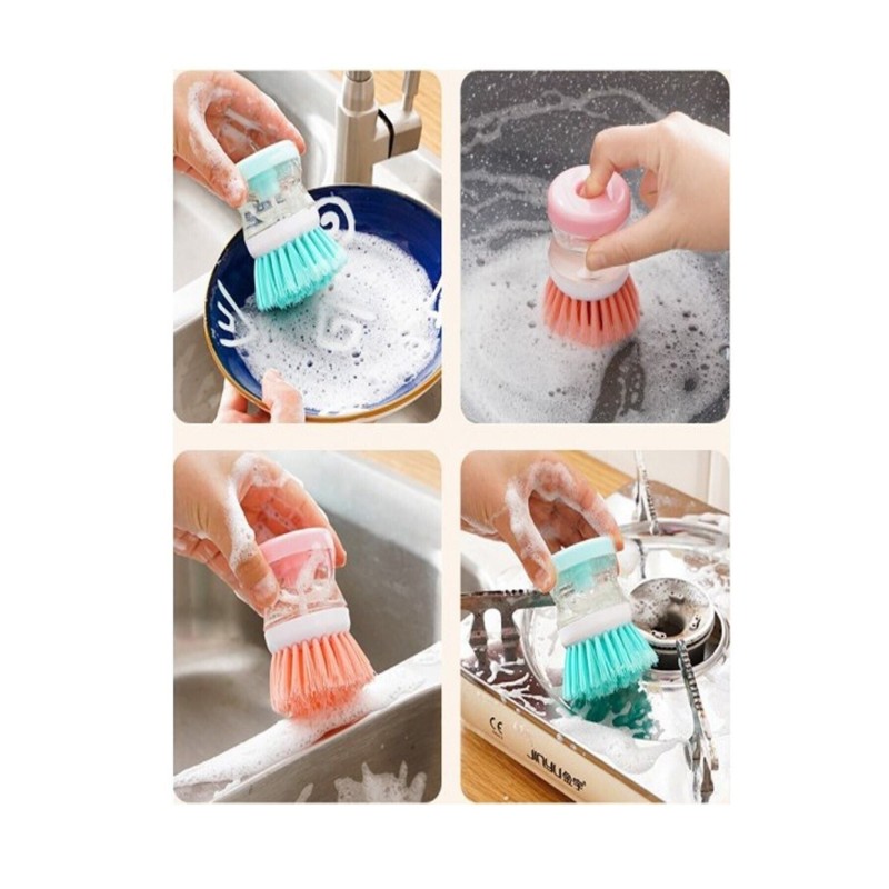 3 Adet Sıvı Deterjan Hazneli Bulaşık Fırçası Hazneli Mutfak Banyo Lavabo Yıkama Fırçası