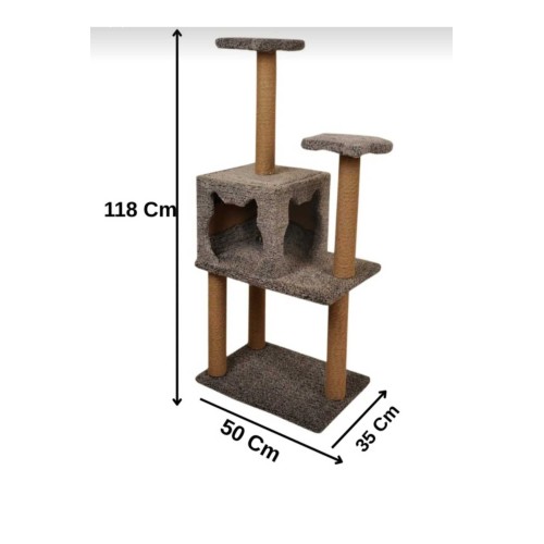 Lüx Kedi Tırmalama Platformu Ve Üç Katlı Yuvalı Kedi Oyun Evi - Gri