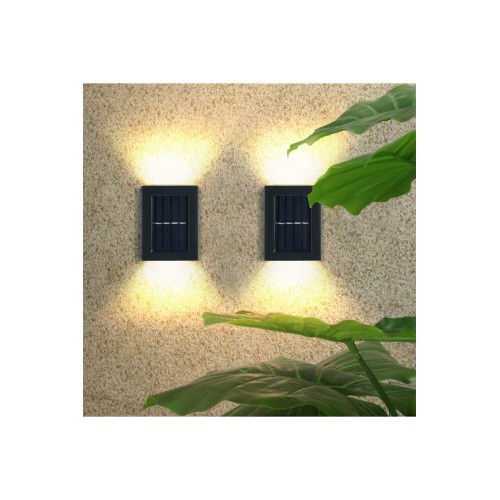 2 Adet 6 Watt Solar Çift Yönlü Duvar Apliği Bahçe Aydınlatması Solar Ampul - Siyah
