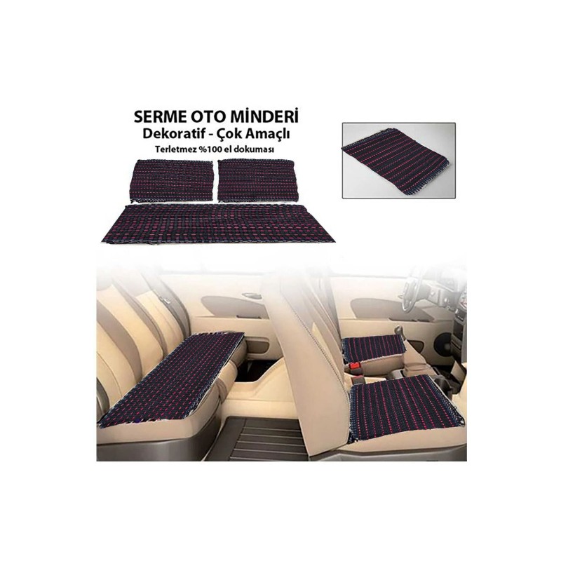 Serme Oto Koltuk Kılıfı Minderi Kilim Dokuma Kaliteli 3 Parça - Siyah-kırmızı
