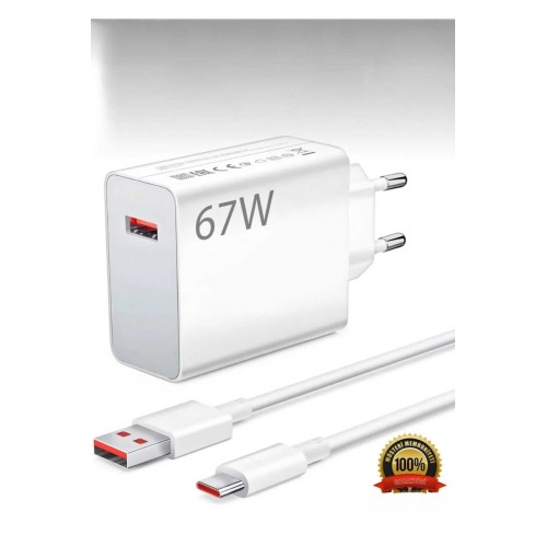 67w Turbo Şarj Aleti Xiaomi Uyumlu Turbo Hızlı 67w Şarj Seti Garantili Yüksek Voltaj Korumalı - Beyaz