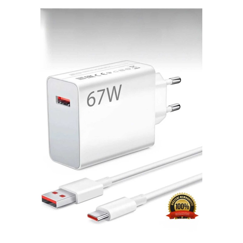 67w Turbo Şarj Aleti Xiaomi Uyumlu Turbo Hızlı 67w Şarj Seti Garantili Yüksek Voltaj Korumalı - Beyaz