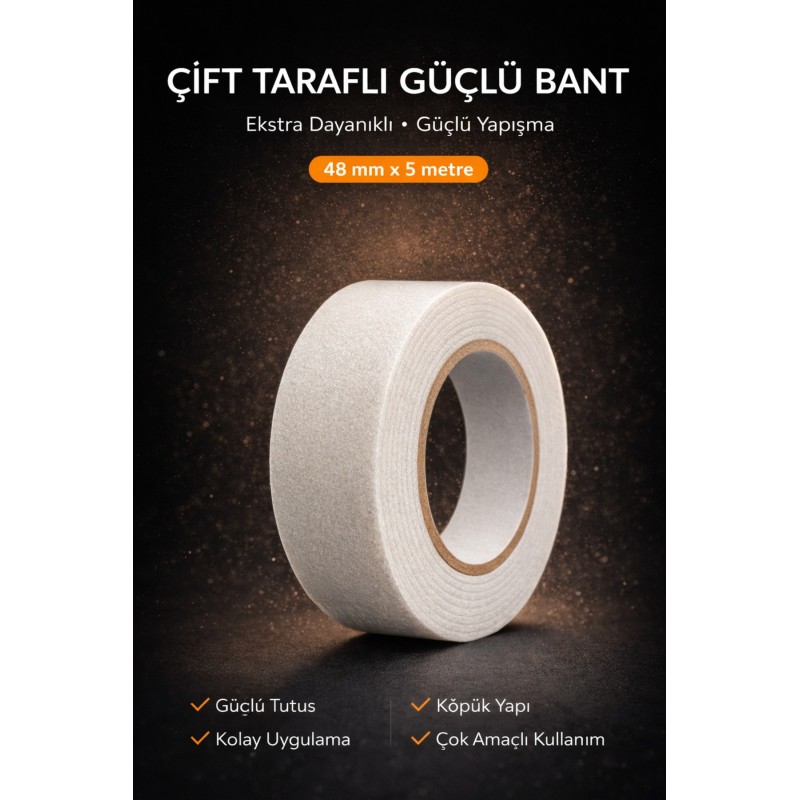 Çift Taraflı Köpük Bant 48mm X 5m Ultra Güçlü Yapışkan Duvar Montaj Sabitleme Bandı - Beyaz