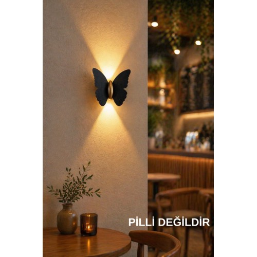Modern Kelebek Aplik İç Ve Dış Mekan Aplik Butterfly Led Aplik Siyah Gövde Gün Işığı Kelebek Aplik