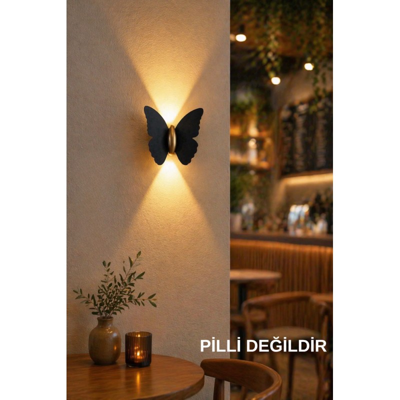 Modern Kelebek Aplik İç Ve Dış Mekan Aplik Butterfly Led Aplik Siyah Gövde Gün Işığı Kelebek Aplik