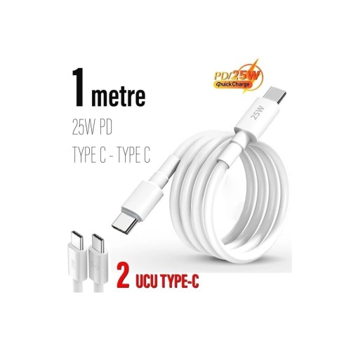 25w Hızlı Type-c Şarj Kablosu Çift Taraflı Type-c To Type-c 25w Pd Şarj Kablo 1metre - Beyaz