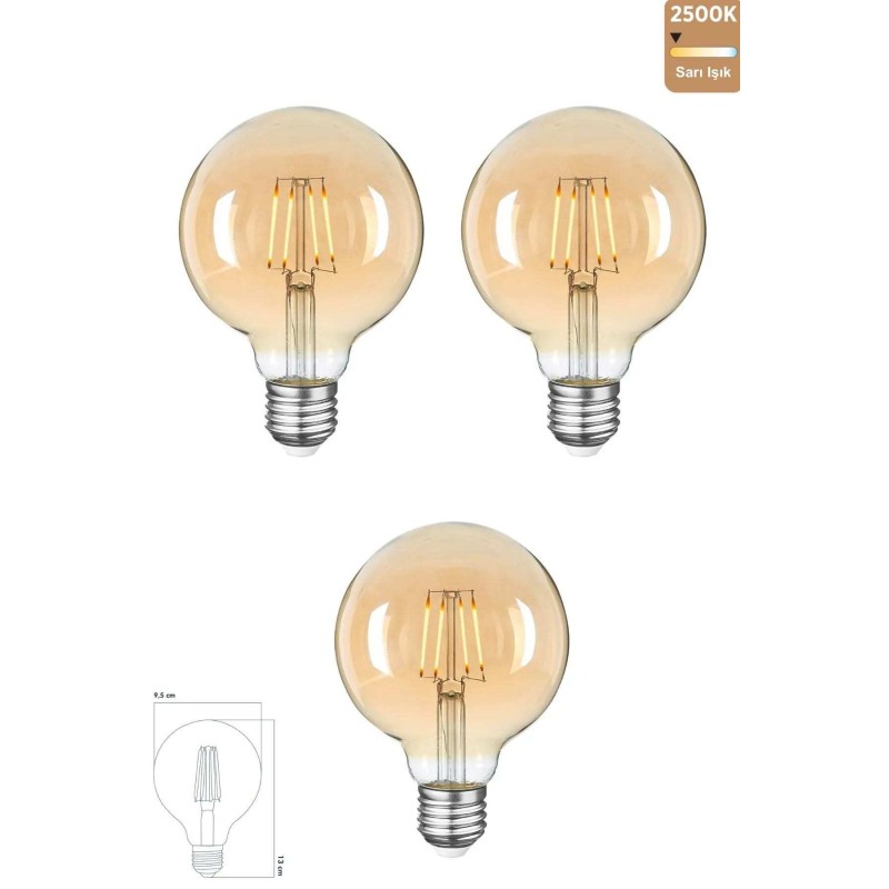 3 Adet Rustik Led Ampul E27 G95 6w 2500k Gün Işığı Erd-82