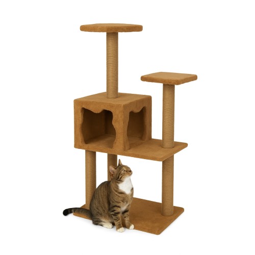 Lüx Kedi Tırmalama Platformu Ve Üç Katlı Yuvalı Kedi Oyun Evi - Kahverengi
