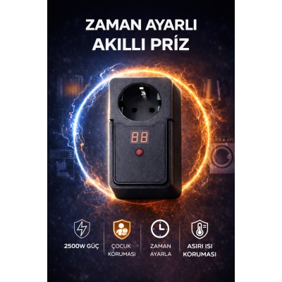 Zaman Ayarlı Termal Akım Korumalı Priz Dijital Zamanlayıcı Akıllı Priz Çocuk Korumalı Duvar Prizi - Siyah