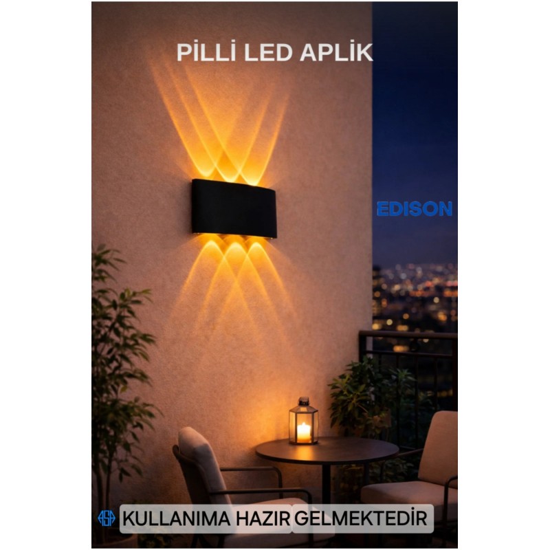 Led Aplik Aydınlatma Çift Taraflı Led Dekoratif Pilli Duvar Apliği Suya Ve Toza Karşı Dayanıklı