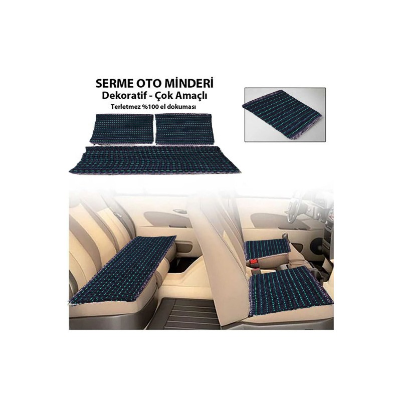 Serme Oto Koltuk Kılıfı Minderi Kilim Dokuma Kaliteli 3 Parça - Siyah-yeşil
