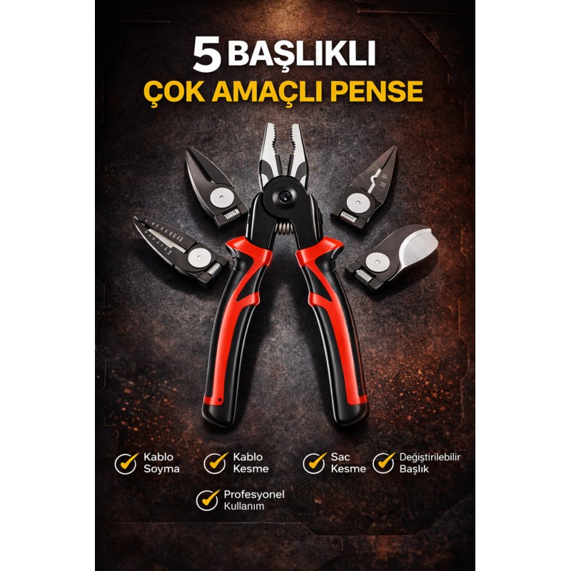 5 Başlıklı Çok Amaçlı Pense Seti Tel Sıyırma Sıkma Sac Ve Kablo Kesme Profesyonel El Aleti