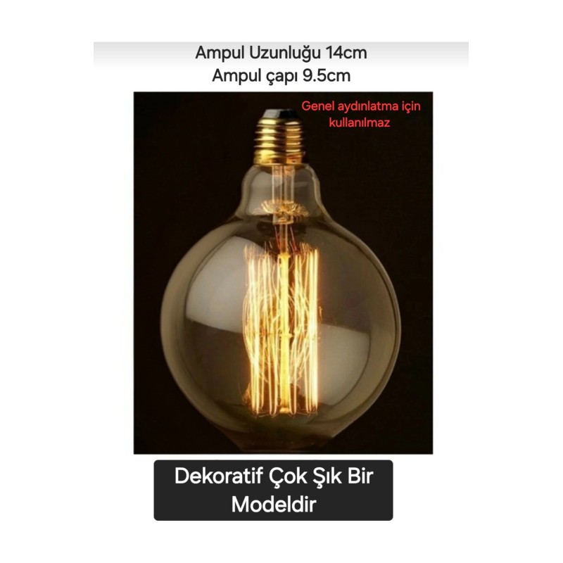 Rustik Ampül G95 Flemanli Model 40w Dekortatif Ampul Dış Mekana Uygun - Sarı