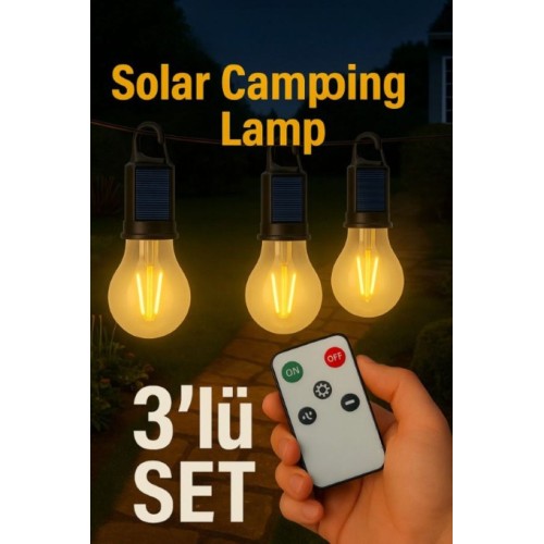 3 Adet Solar Led Kamp Ampülü Usb Şarjlı Kumandalı Işık - Siyah