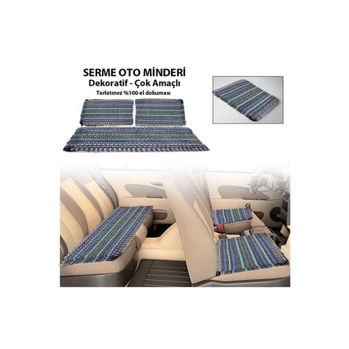 Serme Oto Koltuk Kılıfı Minderi Kilim Dokuma Kaliteli 3 Parça - Mavi-karışık