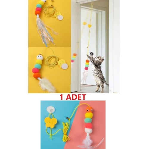 Elastik Esnek Kendinden Yapışkanlı Renkli Kedi Oyun Oltası Kedi Oyuncağı Yapışkanlı Olta Eğitim Oyun - Şeffaf