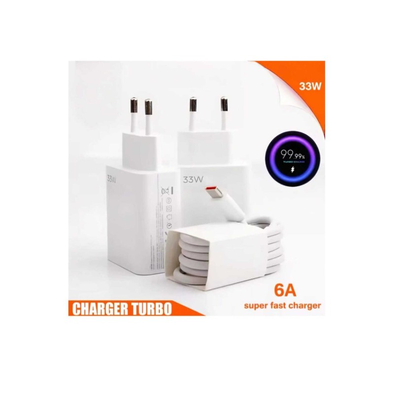 33w Turbo Hızlı Şarj Aleti Seti Xiaomi Uyumlu Turbo Şarj 33w Adaptör Ve Kablo - Beyaz