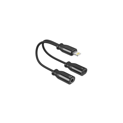 İphone Uyumlu Kulaklık Çoklayıcı - Lightning & 3,5mm Çevirici Kablo - İphone Uyumlu Şarj Çoğaltıcı - Siyah