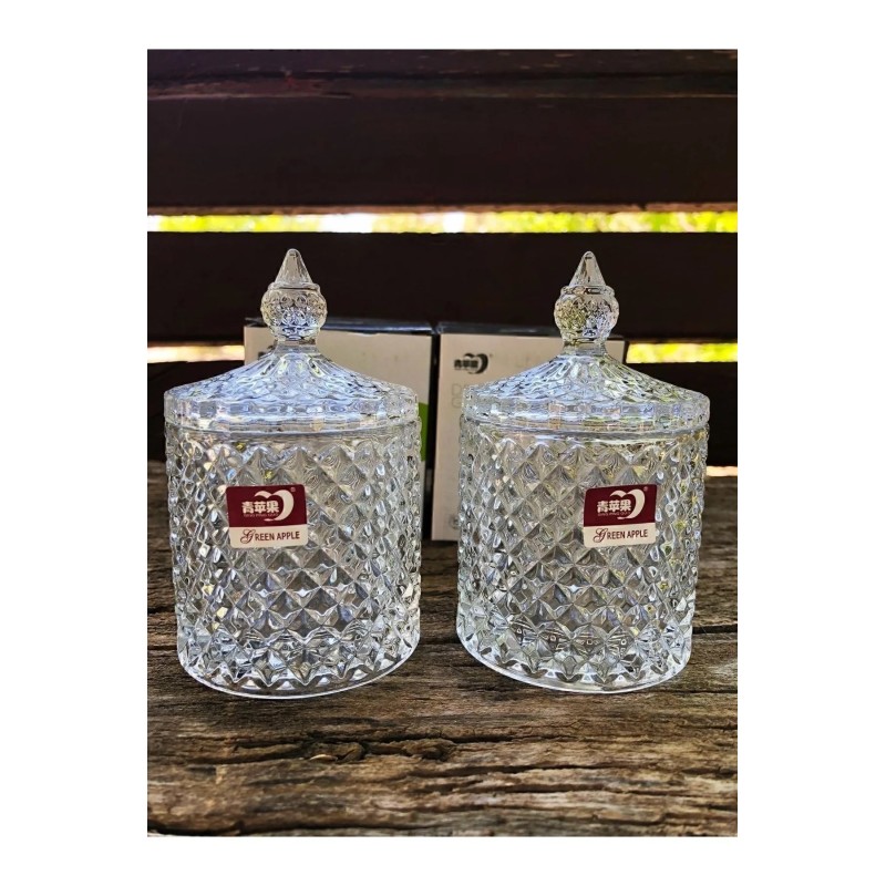 2 Adet Cam Şekerlik Kesme Kapaklı Modern Lüx Ve Şık Kesme Hacim 300 Ml Kristal Kesim Modern Şekerlik - Beyaz
