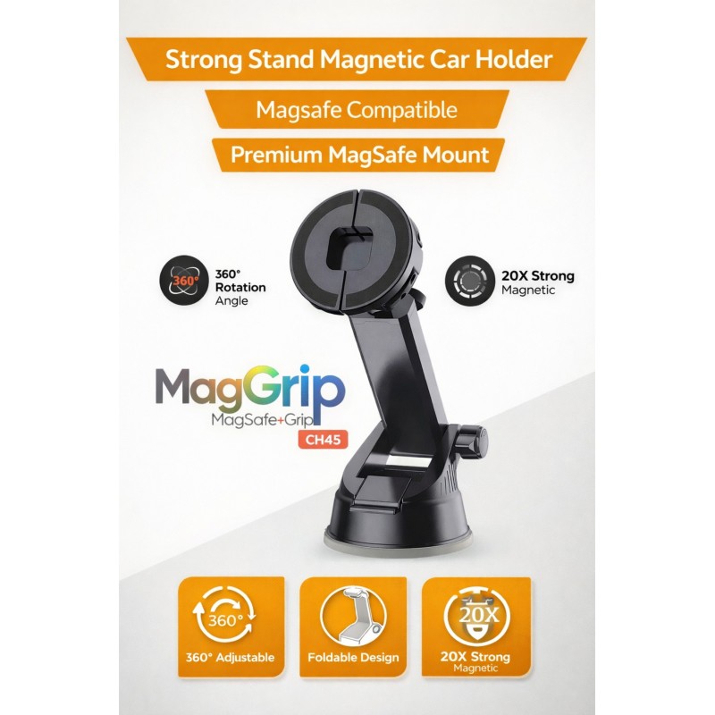 Magsafe Uyumlu Manyetik Kıskaçlı Ayarlanabilir Tripod Tipi Araç İçi Telefon Tutucu 360 Döner - Siyah