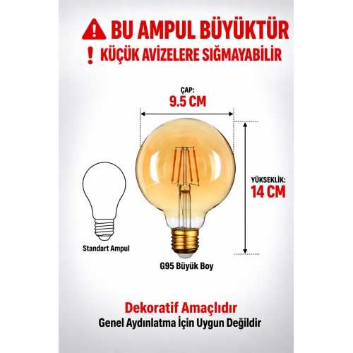Rustik Led Ampül E27 Duy G95 Glop Model Sarı Işık Tasarruflu Dekoratif Ampul - Nocolor-2f26868f