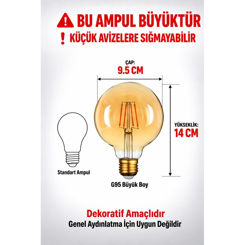 Rustik Led Ampül E27 Duy G95 Glop Model Sarı Işık Tasarruflu Dekoratif Ampul - Nocolor-2f26868f