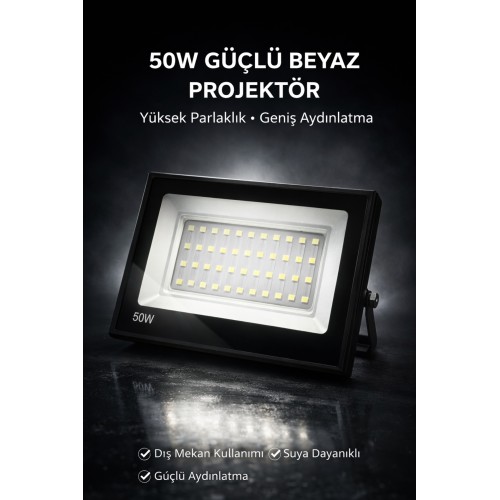 50w Led Projektör Beyaz Işık Ip66 Su Geçirmez Dış Mekan Bahçe Garaj Güçlü Aydınlatma Spot