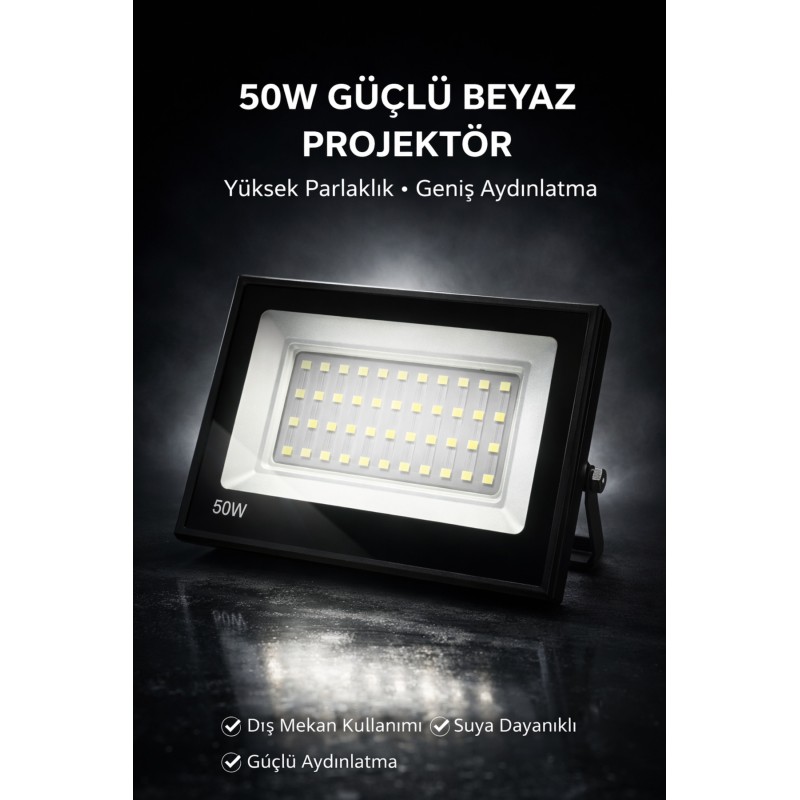 50w Led Projektör Beyaz Işık Ip66 Su Geçirmez Dış Mekan Bahçe Garaj Güçlü Aydınlatma Spot