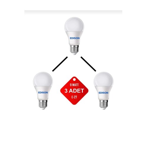 Led Ampul Beyaz Renk 9 Watt Tasarruflu 3lü Paket