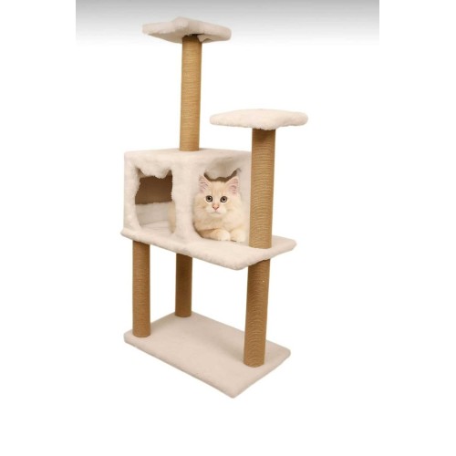 Lüx Kedi Tırmalama Platformu Ve Üç Katlı Yuvalı Kedi Oyun Evi - Krem
