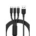 3 In 1 Hızlı Şarj Özellikli Sağlam Kaliteli Şaj Kablosu Lightning - Type C - Micro - Siyah