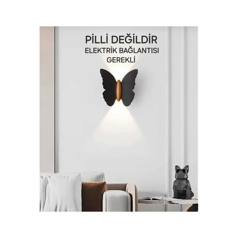 Edison Modern Kelebek LED Aplik – İç ve Dış Mekân, 6W Gün Işığı, Siyah Gövde