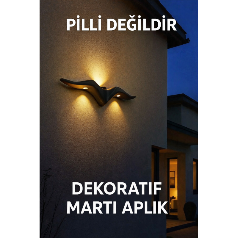 Edison Dekoratif Martı LED Aplik – Duvar Tipi, 12W 3000K İç ve Dış Mekân, Siyah Kasa