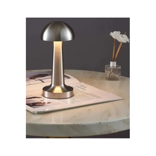 Edison Gümüş Mantar Dokunmatik Şarjlı Masa Lambası – 3 Renkli Dekoratif LED Lamba