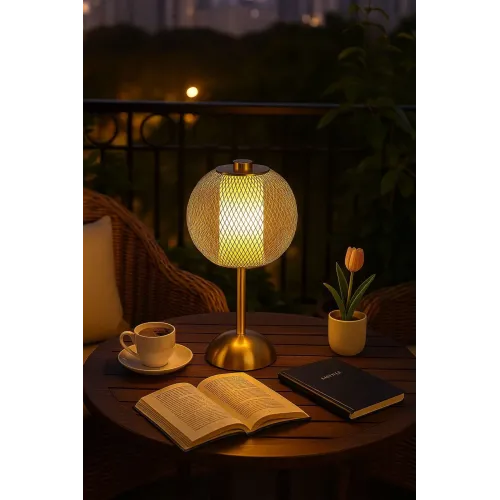 Edison Şarj Edilebilir Gold Masa Lambası – 3 Işık Renkli Dekoratif LED Masa Lambası