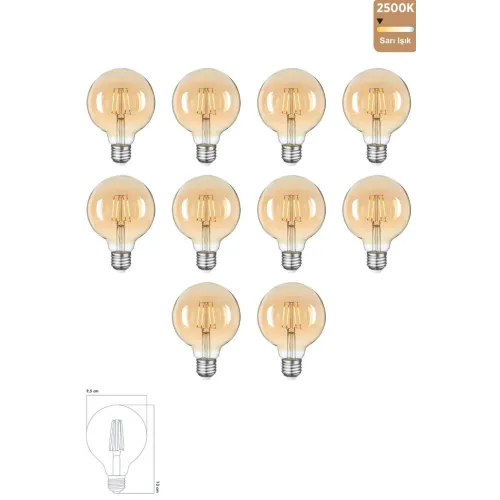 Edison Rustik LED Ampul G95 Globe – 10’lu Paket, E27 Duy, 4W 2500K