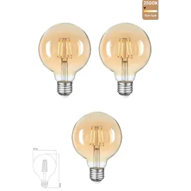 Edison Rustik LED Ampul G95 Globe – 3’lü Paket, E27 Duy, 4W 2500K Sarı Işık