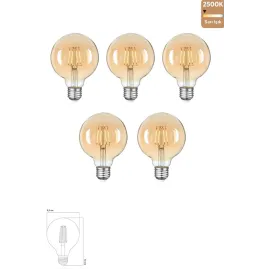 Edison Rustik LED Ampul G95 Globe – 5’li Paket, E27 Duy, 4W 2500K