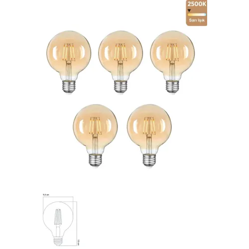 Edison Rustik LED Ampul G95 Globe – 5’li Paket, E27 Duy, 4W 2500K