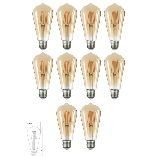 Edison Rustik LED Ampul ST64 – 10’lu Ekonomik Paket, E27 Duy, Armut Tipi (Dekoratif Vintage)
